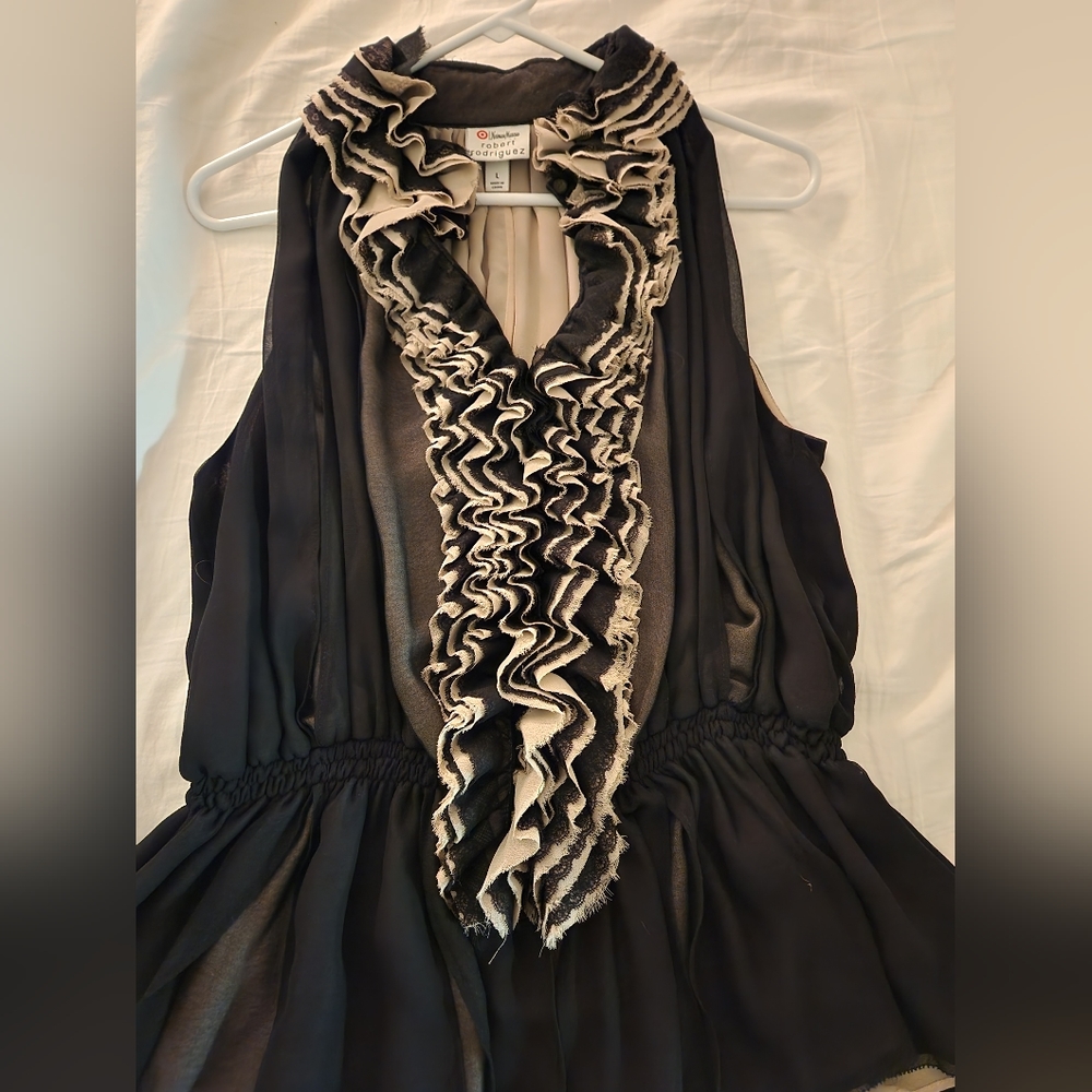 Target/Robert Rodriguez collaboration Black and Nude Layered Ruffle Blouse Large